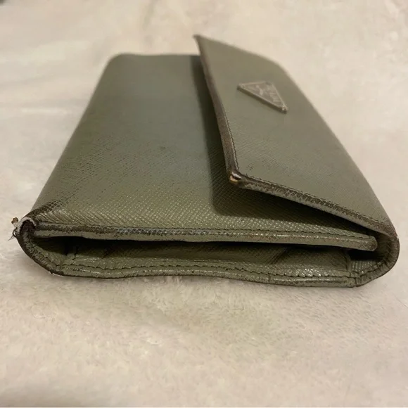 Prada Saffiano Leather Trifold Wallet - Sage - Picture 14 of 16